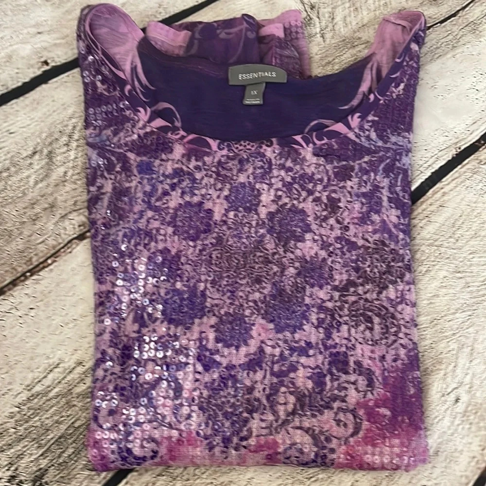Women’s purple sequin short sleeve t-shirt 1X - Picture 2 of 4